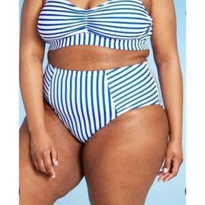 Kona Sol Blue & White Striped High Waist Slimming Bikini Bottoms